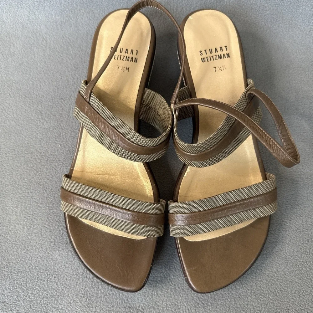 Stuart Weitzman Wedge Sandals‎ Womens 7.5 Brown Slingback 2